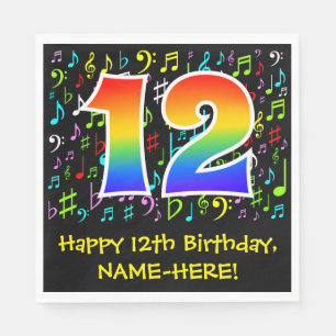 Guardanapo De Papel 12 Birthday - Símbolos Musicais Coloridos, Rainbo