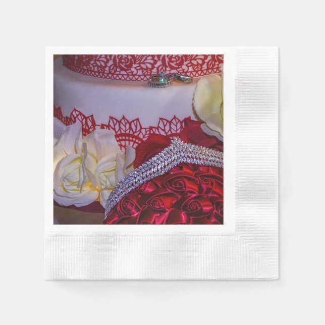 Guardanapo De Papel 1304-Bolo, Buquê e Anéis de Casamento (Frente)