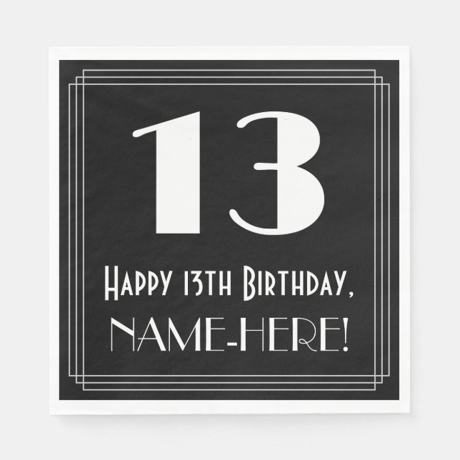 Guardanapo De Papel 13 Aniversário ~ Arte Deco Inspirou "13", Nome (Frente)