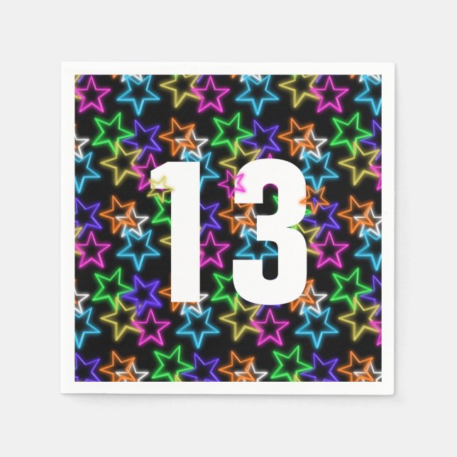 Guardanapo De Papel 13 Birthday Neon Stars em Preto (Frente)