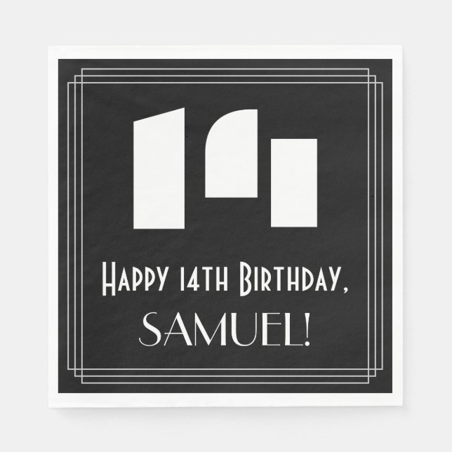Guardanapo De Papel 14 Aniversário: Art Deco Inspirou "14" + Nome (Frente)