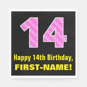 Guardanapo De Papel 14 Aniversário: Listras e Corações Rosa "14" +