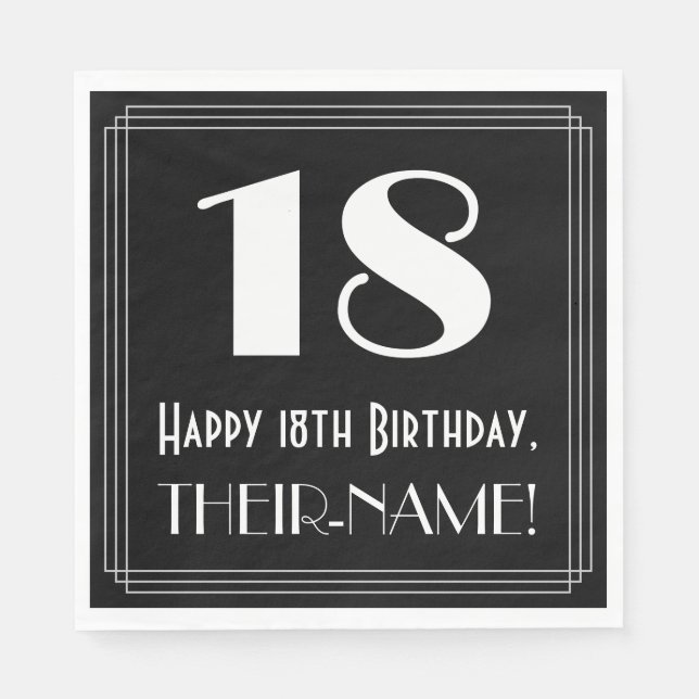Guardanapo De Papel 18º Aniversário ~ Arte Deco Inspirou "18", Nome (Frente)