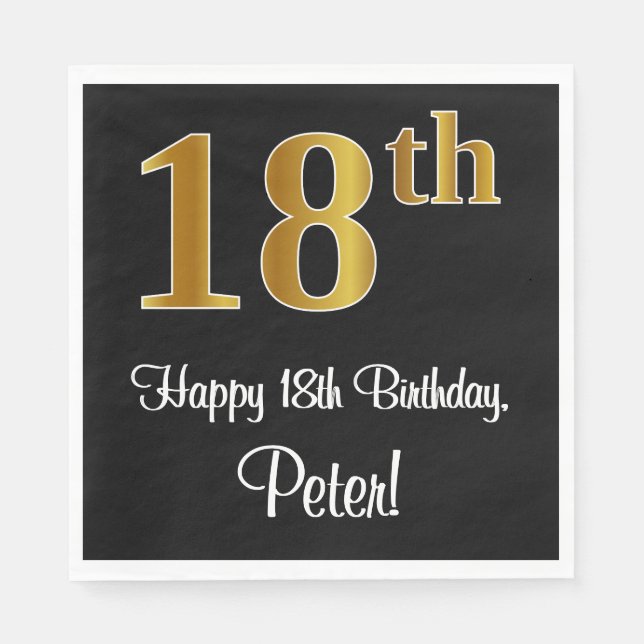 Guardanapo De Papel 18º aniversário ~ Legant Luxurious Faux Dourado Lo (Frente)