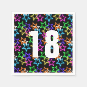 Guardanapo De Papel 18.º aniversário - estrelas Neon a preto