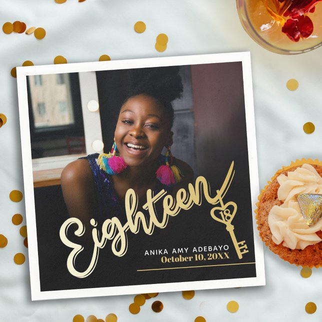 Guardanapo De Papel 18 18 Aniversário com script personalizado de foto (Criador carregado)