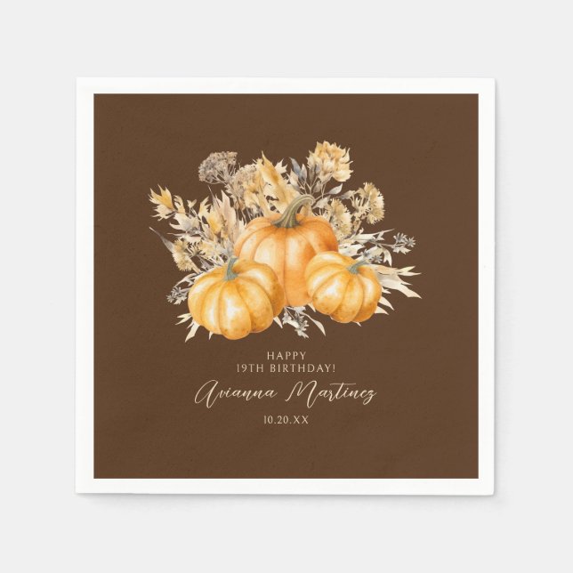 Guardanapo De Papel 19º Aniversário Rustic Boho Pumpkin Fall Custom (Frente)