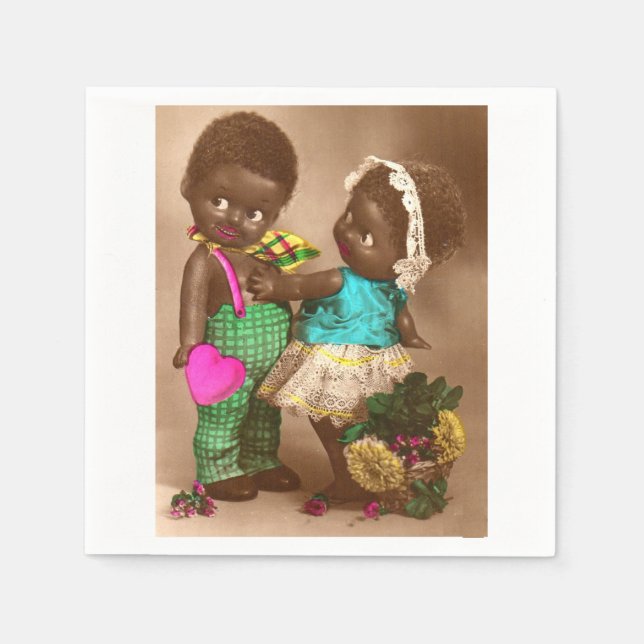 Guardanapo De Papel 1920 RPPC adoráveis bonecas pretas apaixonadas (Frente)