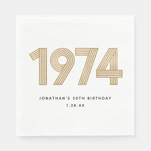 Guardanapo De Papel 1974 White Black 50th Birthday, Dourado branco