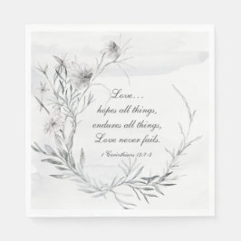 Guardanapo De Papel 1 Corintianos 13:13 Cinza Elegante Aquarela Floral