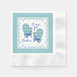 Guardanapo De Papel 1st Christmas Mittens Blue Bow Holiday