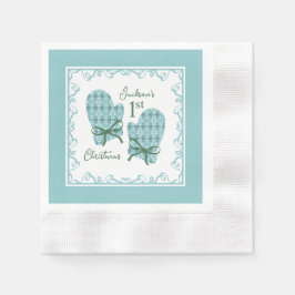 Guardanapo De Papel 1st Christmas Mittens Green Bow Holiday
