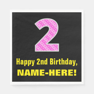 Guardanapo De Papel 2º Aniversário: Listras Rosa e Corações "2" + Nome