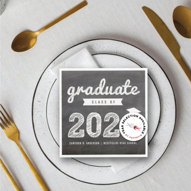 Guardanapo De Papel 2025 - Papel de Festa de formatura de desenho em n (Class of 20YY Chalkboard Bold White Sketch Graduation Party Paper Napkin @ zazzle.com/color_therapy)