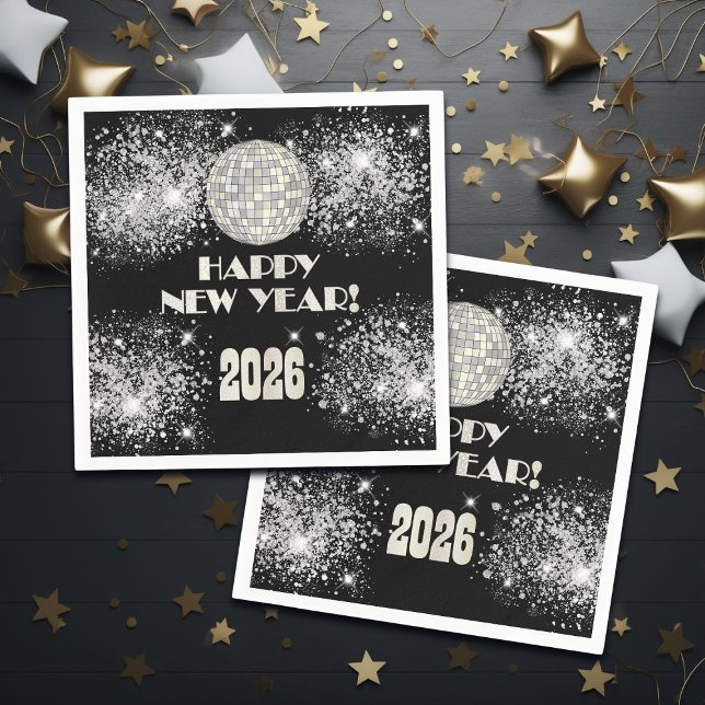 Guardanapo De Papel 2026 Black Silver Glitter New Year's Eve Party  (Criador carregado)