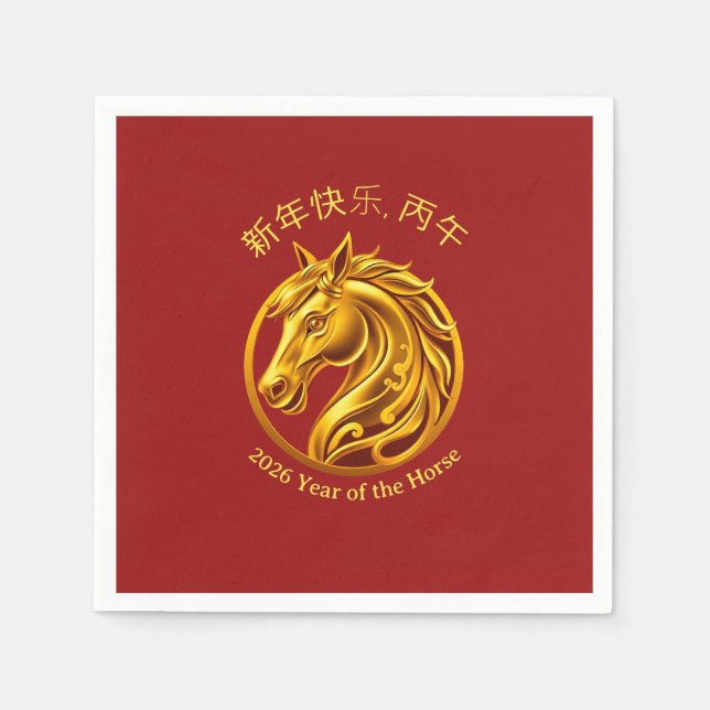 Guardanapo De Papel 2026 Chinese New Years- Gold Horse (Frente)