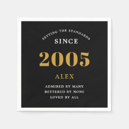 Guardanapo De Papel 20 Aniversário 2005 Chic Preto Dourado Elegante