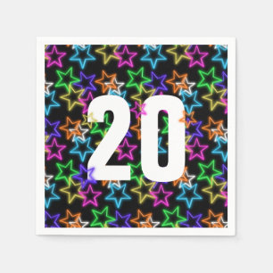 Guardanapo De Papel 20 Birthday Neon Stars em Preto