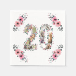 Guardanapo De Papel 20 de Aniversário Foto Collage Girl Pink Flower Wh