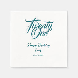 Guardanapo De Papel 21st birthday add name date year blue template thi