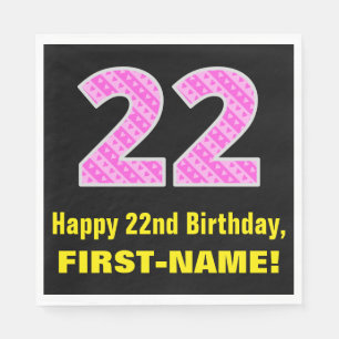 Guardanapo De Papel 22.o Aniversário: Listras e Corações Rosa "22"