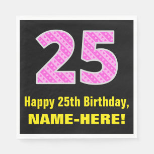 Guardanapo De Papel 25 Aniversário: Listras e Corações Rosa "25" +