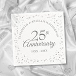 Guardanapo De Papel 25 Anniversário do Silver Hearts<br><div class="desc">Projetado para coordenar com a nossa coleção de 25 do Anniversário do Silver Hearts. Com delicados corações prateados. Personalize com sua informação especial de vinte e cinco anos de aniversário de prata em letra chic prata. Projetado por Thisnotme©</div>