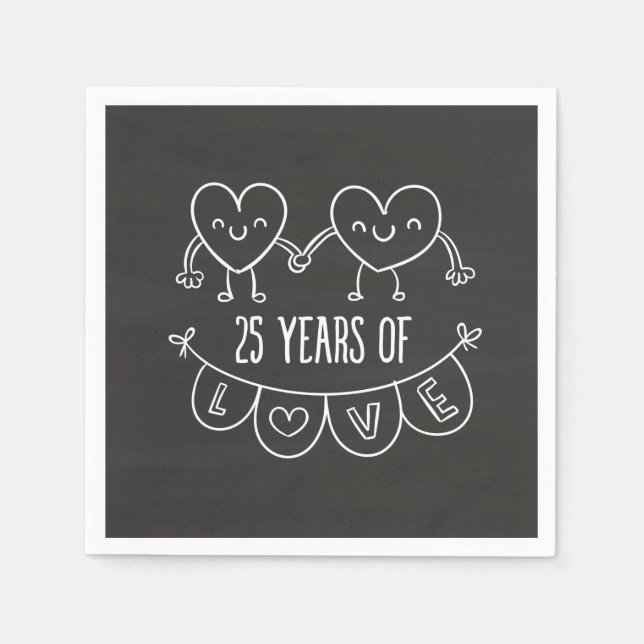 Guardanapo De Papel 25 Anniversário Gift Chalk Hearts (Frente)