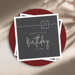 Guardanapo De Papel 25 Birthday Elegante Mínimo Negro Plana