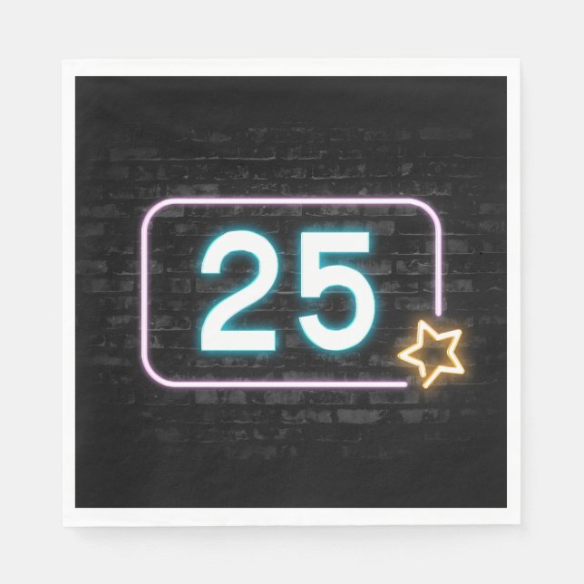 Guardanapo De Papel 25 Birthday Neon Sign On Brick (Frente)