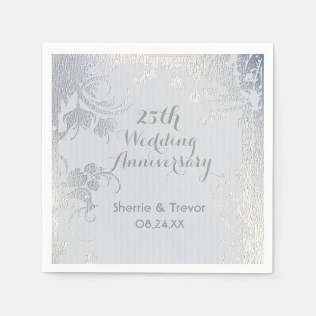 Guardanapo De Papel 25 de Casamento Silver Glimmer Annivarsary Napkins (Frente)