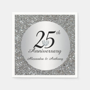 Guardanapo De Papel 25o coração personalizado do aniversário de