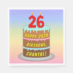Guardanapo De Papel 26.º aniversário: Bolo e Velas Divertidas + Nome P