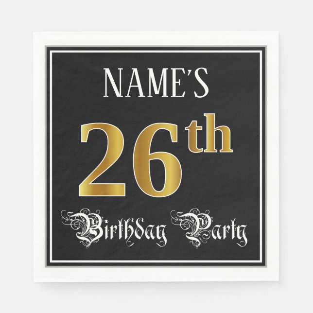 Guardanapo De Papel 26.a Festa de aniversário — Rico Script, Faux Dour (Frente)