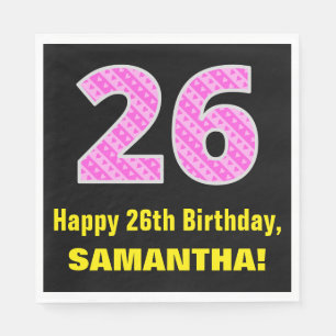 Guardanapo De Papel 26.o aniversário: Stripes e corações cor-de-rosa "