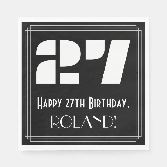 Guardanapo De Papel 27.º Aniversário: Art Deco Inspirou "27" + Nome (Frente)