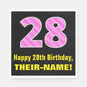 Guardanapo De Papel 28.o aniversário: Listras e Corações Rosa "28"