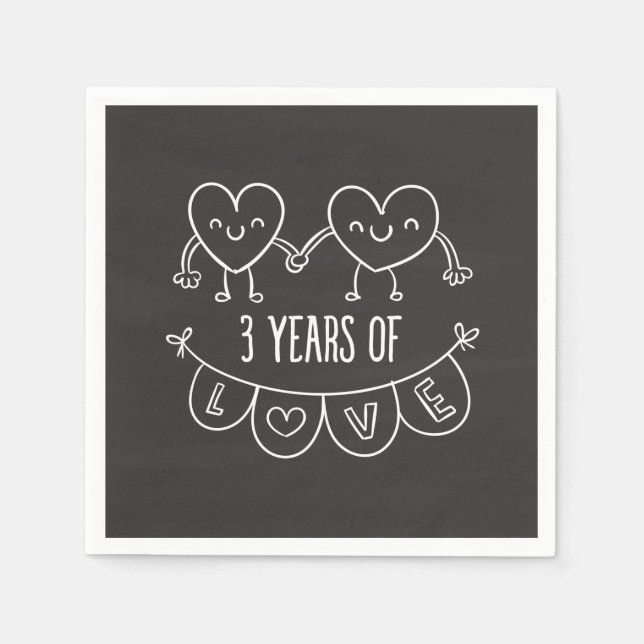 Guardanapo De Papel 3º Aniversário Gift Chalk Hearts (Frente)