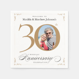 Guardanapo De Papel 30 Aniversário Clássico Branco da Caligrafia Doura