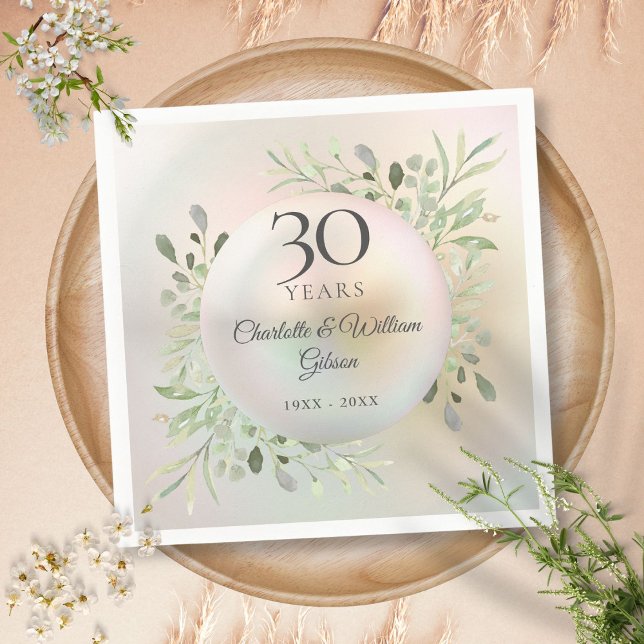 Guardanapo De Papel 30 Casamento Aniversário Aquarela (30th Wedding Anniversary Watercolor Greenery Pearl Napkins)