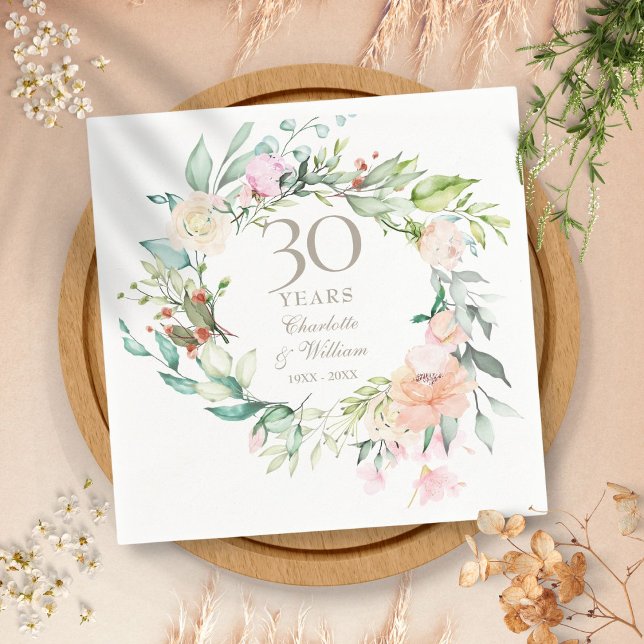Guardanapo De Papel 30 Casamento Aniversário Pearl Rosas Garland (30th Wedding Anniversary Pearl Roses Garland Napkins)