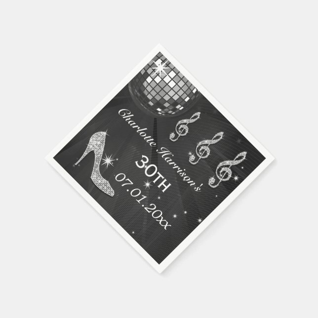 Guardanapo De Papel 30 de Bola de Disco Preta/Prateada e Cabeçalhos de (Canto)