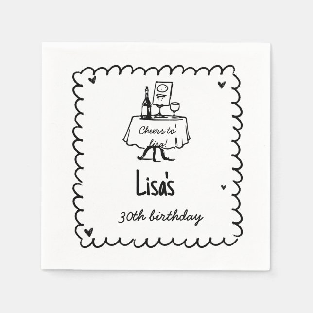 Guardanapo De Papel 30 de Coquetel de Escrivação à Mão, aniversário de (Frente)