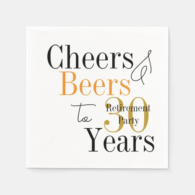 Guardanapo De Papel 30 Years Retirement Cheers Beers Minimal Party (Frente)