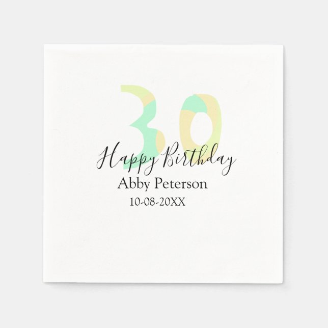 Guardanapo De Papel 30th birthday bold letter pastel yellow black retr (Frente)