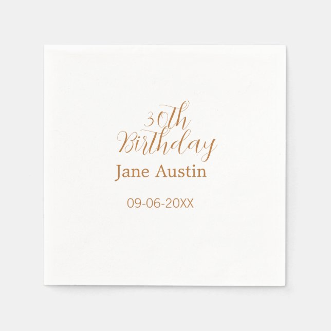 Guardanapo De Papel 30th birthday copper brown simple stylish name dat (Frente)