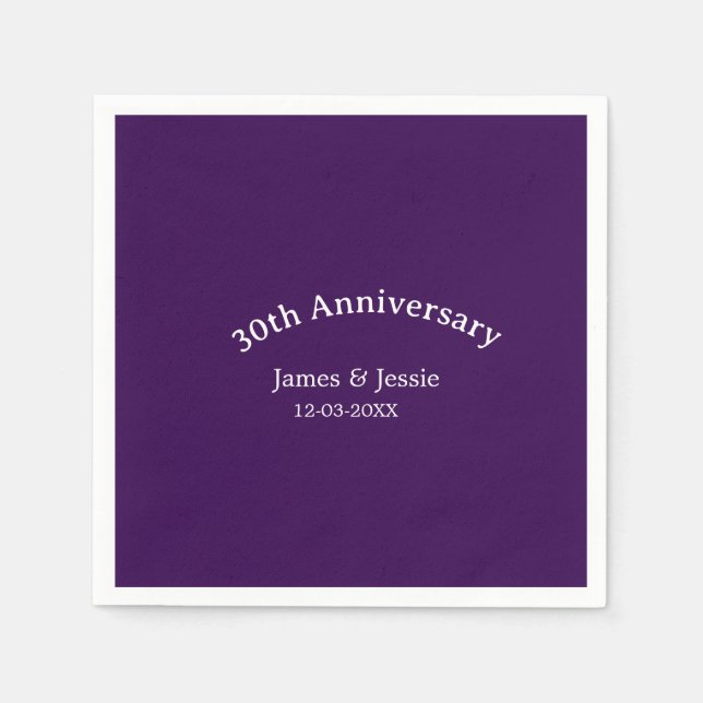 Guardanapo De Papel 30th wedding anniversary name date purple simple  (Frente)