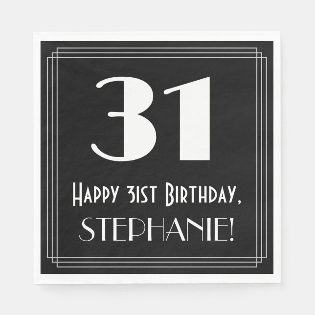 Guardanapo De Papel 31º Aniversário ~ Arte Deco Inspirou "31", Nome (Frente)