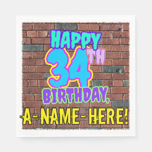 Guardanapo De Papel 34º aniversário ~ Divertido, Grafite Urbano Inspir (Frente)