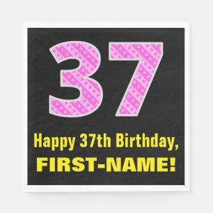 Guardanapo De Papel 37.o aniversário: Listras e Corações Rosa "37" 
